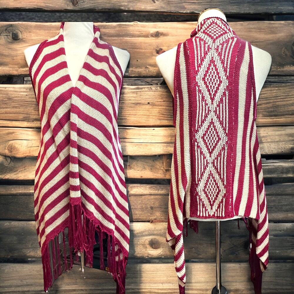 Say What Boho Fringed Tribal Cardigan Sweater Vest EUC Coastal Cowgirl